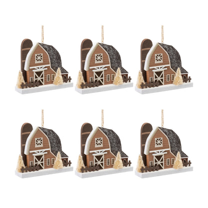 Glittered Barn Ornament (Set of 6)