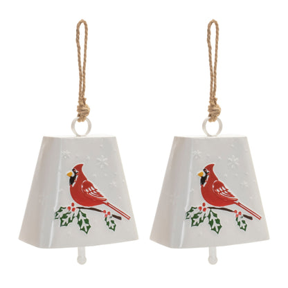 Metal Cardinal Bird Bell Ornament (Set of 2)