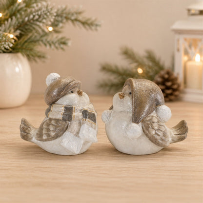 Glittered Winter Bird with Hat (Set of 4)