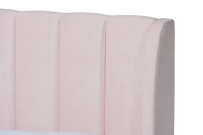 Baxton Studio Saverio Glam and Luxe Light Pink Velvet Fabric Upholstered Queen Size Platform Bed with Gold-Tone Legs