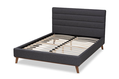 Baxton Studio Erlend Mid-Century Modern Dark Grey Fabric Upholstered King Size Platform Bed