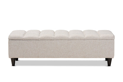 Baxton Studio Brette Mid-Century Modern Light Blue Fabric Upholstered Dark Brown Finished Wood Storage Bench Ottoman