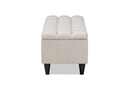 Baxton Studio Brette Mid-Century Modern Light Blue Fabric Upholstered Dark Brown Finished Wood Storage Bench Ottoman