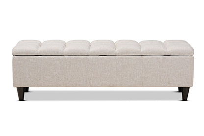 Baxton Studio Brette Mid-Century Modern Light Blue Fabric Upholstered Dark Brown Finished Wood Storage Bench Ottoman