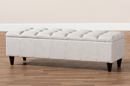 Baxton Studio Brette Mid-Century Modern Light Blue Fabric Upholstered Dark Brown Finished Wood Storage Bench Ottoman