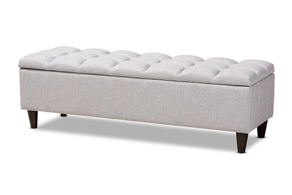 Baxton Studio Brette Mid-Century Modern Grayish Beige Fabric Upholstered Dark Brown Finished Wood Storage Bench Ottoman