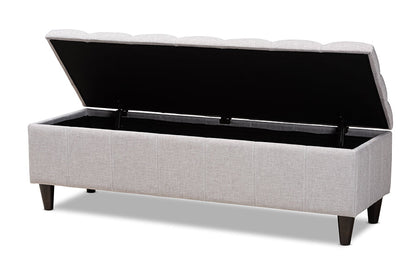 Baxton Studio Brette Mid-Century Modern Grayish Beige Fabric Upholstered Dark Brown Finished Wood Storage Bench Ottoman