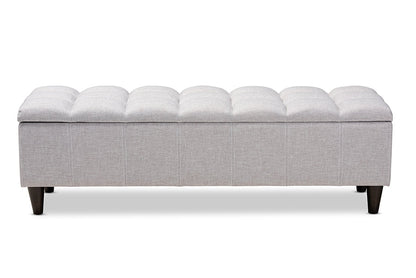 Baxton Studio Brette Mid-Century Modern Grayish Beige Fabric Upholstered Dark Brown Finished Wood Storage Bench Ottoman