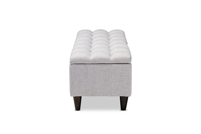 Baxton Studio Brette Mid-Century Modern Grayish Beige Fabric Upholstered Dark Brown Finished Wood Storage Bench Ottoman