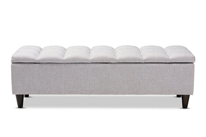 Baxton Studio Brette Mid-Century Modern Grayish Beige Fabric Upholstered Dark Brown Finished Wood Storage Bench Ottoman