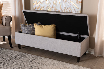 Baxton Studio Brette Mid-Century Modern Grayish Beige Fabric Upholstered Dark Brown Finished Wood Storage Bench Ottoman