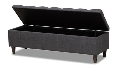 Baxton Studio Brette Mid-Century Modern Charcoal Fabric Upholstered Dark Brown Finished Wood Storage Bench Ottoman