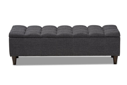 Baxton Studio Brette Mid-Century Modern Charcoal Fabric Upholstered Dark Brown Finished Wood Storage Bench Ottoman