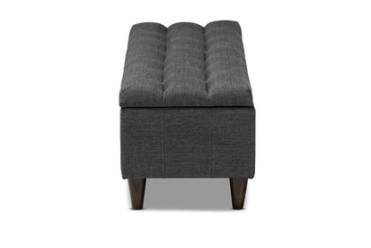 Baxton Studio Brette Mid-Century Modern Charcoal Fabric Upholstered Dark Brown Finished Wood Storage Bench Ottoman