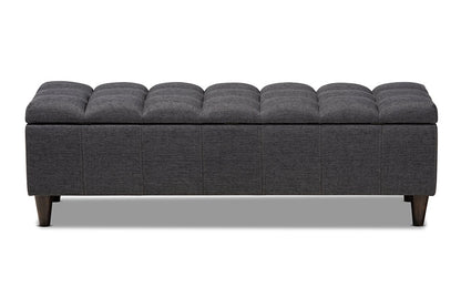 Baxton Studio Brette Mid-Century Modern Charcoal Fabric Upholstered Dark Brown Finished Wood Storage Bench Ottoman