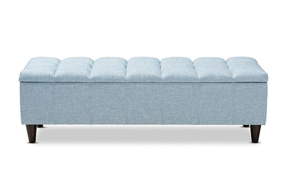 Baxton Studio Brette Mid-Century Modern Light Blue Fabric Upholstered Dark Brown Finished Wood Storage Bench Ottoman