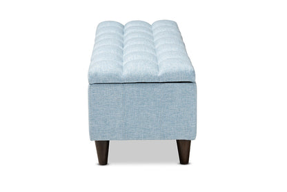 Baxton Studio Brette Mid-Century Modern Light Blue Fabric Upholstered Dark Brown Finished Wood Storage Bench Ottoman