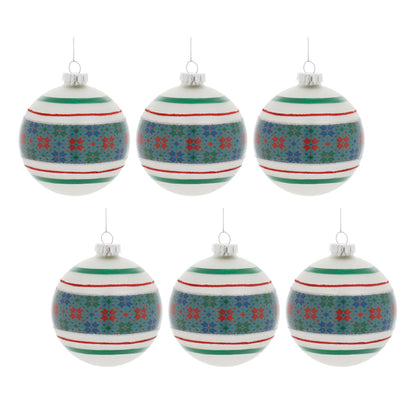 Stripe Patterened Glass Ball Ornament (Set of 6)