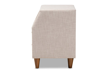 Baxton Studio Claverie Mid-Century Modern Beige Fabric Upholstered 2-Drawer Wood Nightstand