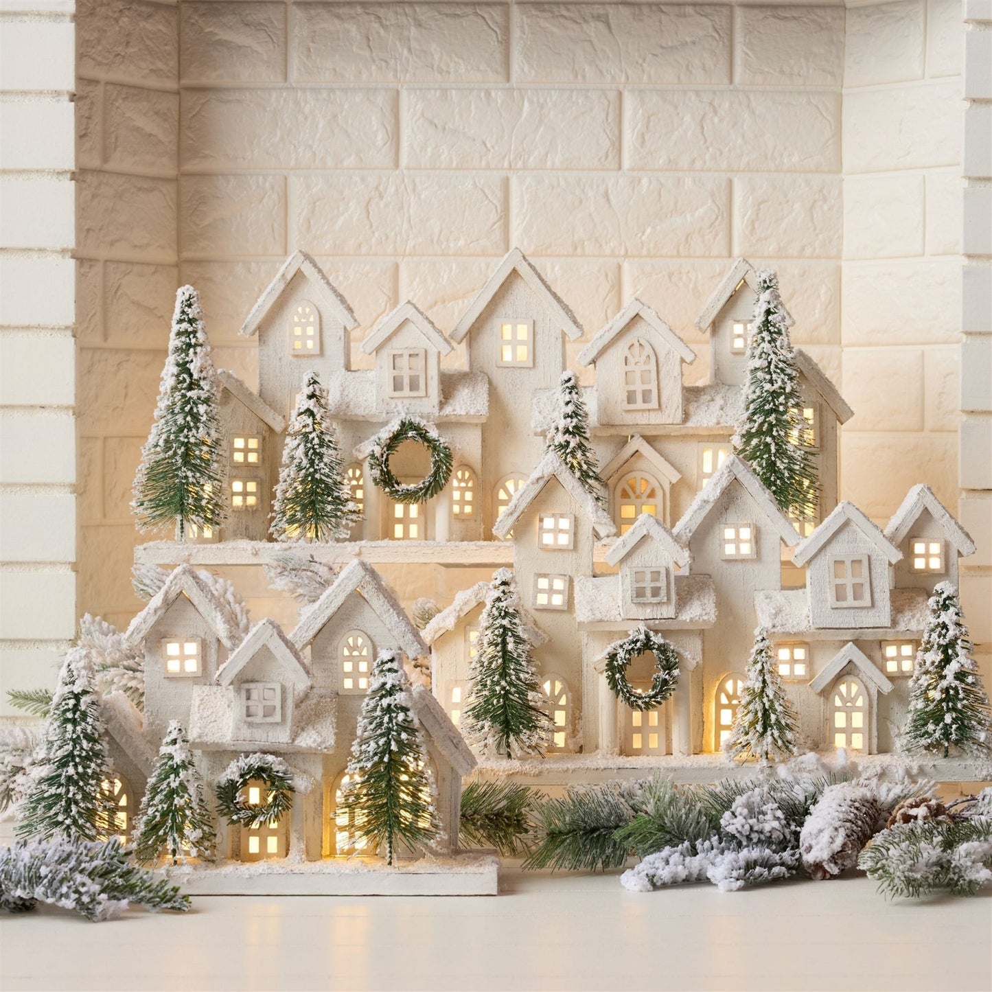 LED Flocked Winter Village Display 23"L