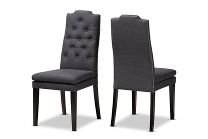 Baxton Studio Dylin Modern and Contemporary Charcoal Fabric Upholstered Button Tufted Wood Dining Chair Set of 2