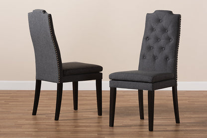 Baxton Studio Dylin Modern and Contemporary Charcoal Fabric Upholstered Button Tufted Wood Dining Chair Set of 2