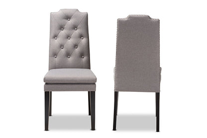 Baxton Studio Dylin Modern and ContemporaryGray Fabric Upholstered Button Tufted Wood Dining Chair Set of 2
