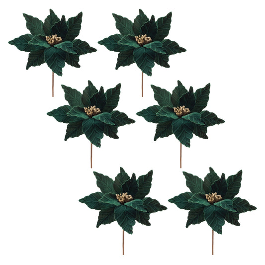 Forest Green Poinsettia Stem (Set of 6)