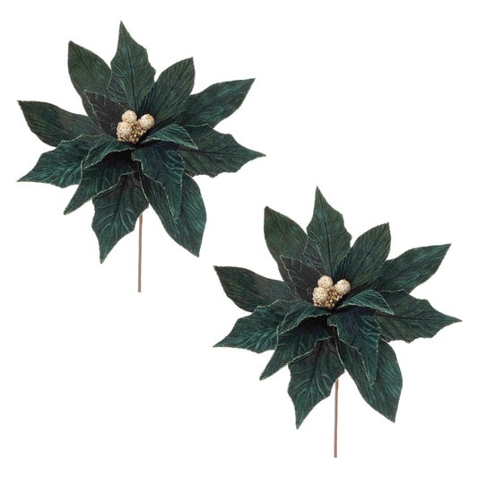 Forest Green Poinsettia Stem (Set of 2)