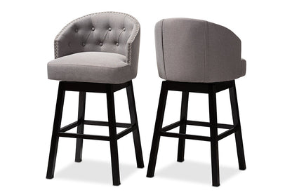 Baxton Studio Theron Transitional Gray Fabric Upholstered Wood Swivel Bar Stool Set of 2