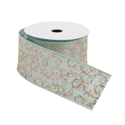 Orante Green and Gold Glitter Wired Ribbon 4" x 10 yds.