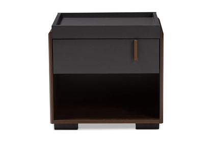 Baxton Studio Rikke Modern and Contemporary Two-Tone Gray and Walnut Finished Wood 1-Drawer Nightstand