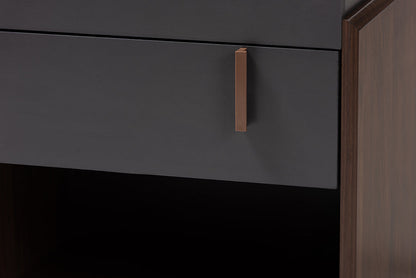 Baxton Studio Rikke Modern and Contemporary Two-Tone Gray and Walnut Finished Wood 1-Drawer Nightstand