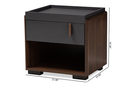 Baxton Studio Rikke Modern and Contemporary Two-Tone Gray and Walnut Finished Wood 1-Drawer Nightstand