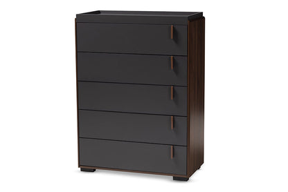 Baxton Studio Rikke Modern and Contemporary Two-Tone Gray and Walnut Finished Wood 5-Drawer Chest