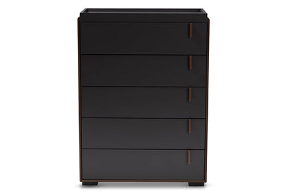 Baxton Studio Rikke Modern and Contemporary Two-Tone Gray and Walnut Finished Wood 5-Drawer Chest