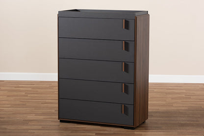 Baxton Studio Rikke Modern and Contemporary Two-Tone Gray and Walnut Finished Wood 5-Drawer Chest
