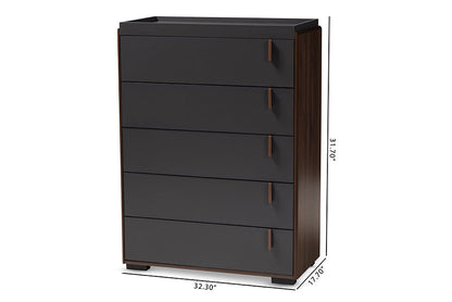 Baxton Studio Rikke Modern and Contemporary Two-Tone Gray and Walnut Finished Wood 5-Drawer Chest