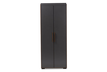 Baxton Studio Rikke Modern and Contemporary Two-Tone Gray and Walnut Finished Wood 7-Shelf Wardrobe Storage Cabinet