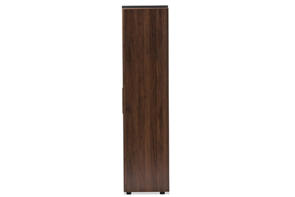 Baxton Studio Rikke Modern and Contemporary Two-Tone Gray and Walnut Finished Wood 7-Shelf Wardrobe Storage Cabinet