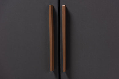 Baxton Studio Rikke Modern and Contemporary Two-Tone Gray and Walnut Finished Wood 7-Shelf Wardrobe Storage Cabinet