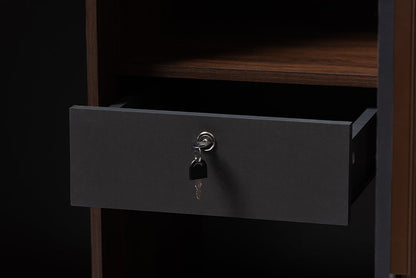 Baxton Studio Rikke Modern and Contemporary Two-Tone Gray and Walnut Finished Wood 7-Shelf Wardrobe Storage Cabinet