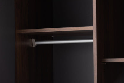 Baxton Studio Rikke Modern and Contemporary Two-Tone Gray and Walnut Finished Wood 7-Shelf Wardrobe Storage Cabinet