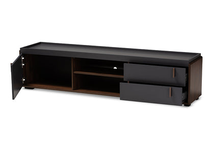 Baxton Studio Rikke Modern and Contemporary Two-Tone Gray and Walnut Finished Wood 2-Drawer TV Stand