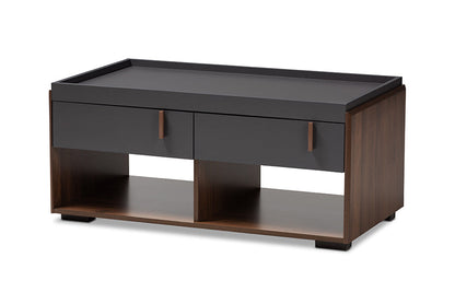 Baxton Studio Rikke Modern and Contemporary Two-Tone Gray and Walnut Finished Wood 2-Drawer Coffee Table