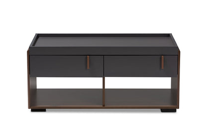 Baxton Studio Rikke Modern and Contemporary Two-Tone Gray and Walnut Finished Wood 2-Drawer Coffee Table
