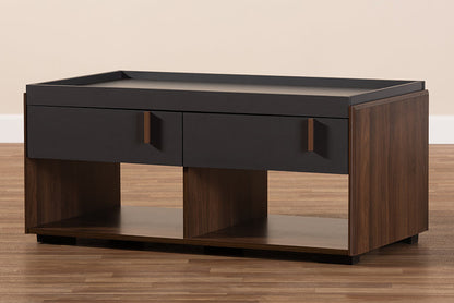Baxton Studio Rikke Modern and Contemporary Two-Tone Gray and Walnut Finished Wood 2-Drawer Coffee Table