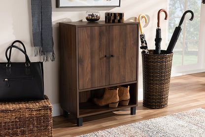Baxton Studio Rossin Modern and Contemporary Walnut Brown Finished 2-Door Wood Entryway Shoe Storage Cabinet