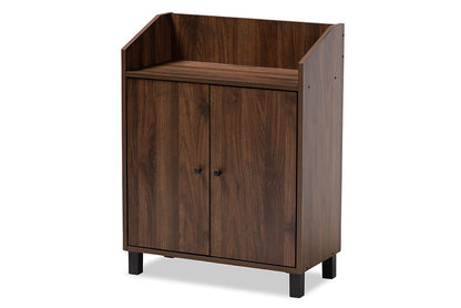 Baxton Studio Rossin Modern and Contemporary Walnut Brown Finished 2-Door Wood Entryway Shoe Storage Cabinet with Open Shelf