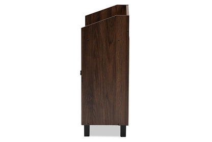 Baxton Studio Rossin Modern and Contemporary Walnut Brown Finished 2-Door Wood Entryway Shoe Storage Cabinet with Open Shelf
